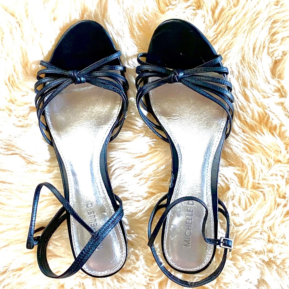 Michelle D Black and Silver Strappy Heeled Sandals